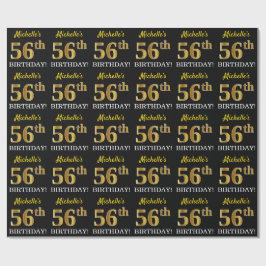 Black, Imitation Guld "56:e BIRTHDAY" Presentpapper