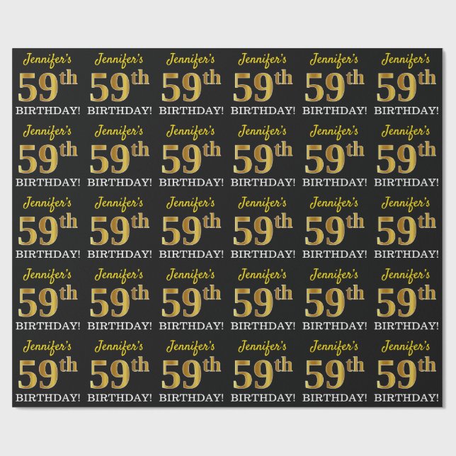 Black, Imitation Guld "59:e BIRTHDAY" Presentpapper (Platt)