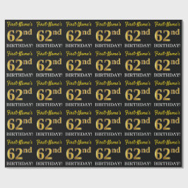 Black, Imitation Guld "62:a BIRTHDAY" Presentpapper