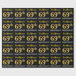 Black, Imitation Guld "69:e BIRTHDAY" Presentpapper