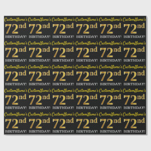 Black, Imitation Guld "72:a BIRTHDAY" Presentpapper