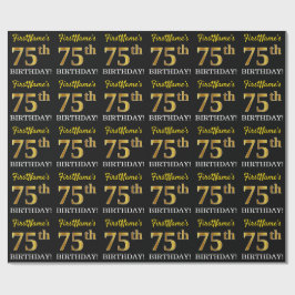 Black, Imitation Guld "75:e BIRTHDAY" Presentpapper