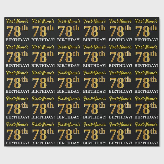 Black, Imitation Guld "78:e BIRTHDAY" Presentpapper (Platt)