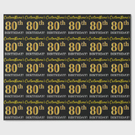 Black, Imitation Guld "80 BIRTHDAY" Presentpapper