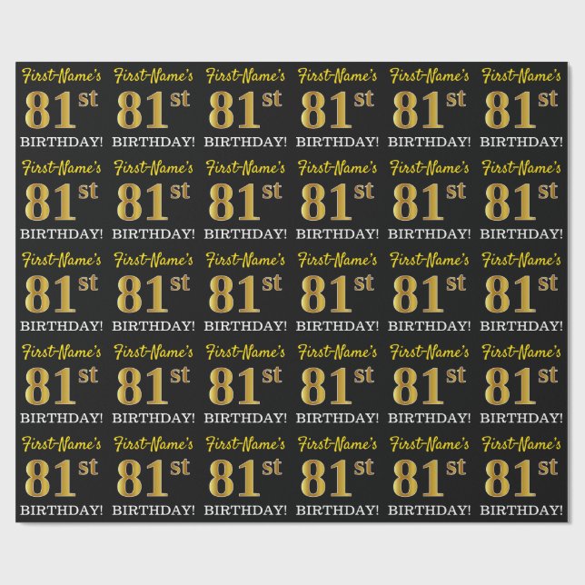 Black, Imitation Guld "81:a BIRTHDAY" Presentpapper (Platt)