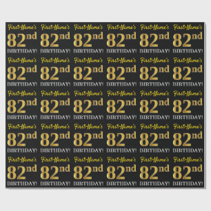 Black, Imitation Guld "82:a BIRTHDAY" Presentpapper