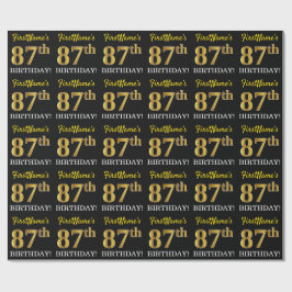 Black, Imitation Guld "87:e BIRTHDAY" Presentpapper