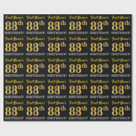 Black, Imitation Guld "88:e BIRTHDAY" Presentpapper