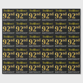 Black, Imitation Guld "92:a BIRTHDAY" Presentpapper