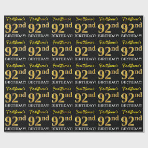 Black, Imitation Guld "92:a BIRTHDAY" Presentpapper