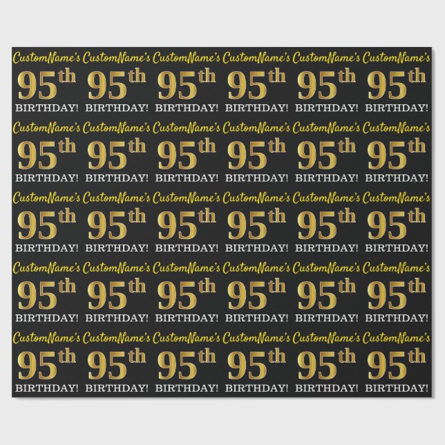 Black, Imitation Guld "95 BIRTHDAY" Presentpapper (Platt)