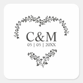 Black Initial On a Branches Heart Fyrkantigt Klistermärke