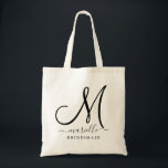 Black Initial Script Namn Blommigt Bridesmaid Larg Tygkasse<br><div class="desc">Ett modernt trendig-skript med monogram bridesmaid till väskan. Ta inte bort rutorna på ömse sidor om teckensnittet namn. Skriv bara in namn mellan rutorna. De läggs till för dekoration.</div>