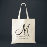 Black Initial Script Namn Blommigt Bridesmaid Larg Tygkasse<br><div class="desc">Ett modernt trendig-skript med monogram bridesmaid till väskan. Ta inte bort rutorna på ömse sidor om teckensnittet namn. Skriv bara in namn mellan rutorna. De läggs till för dekoration.</div>