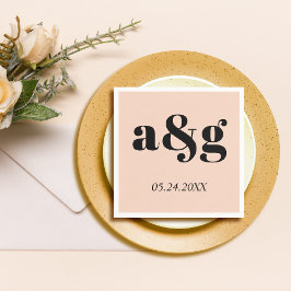 Black initialer typography peach rosa poppy bröllo pappersservett