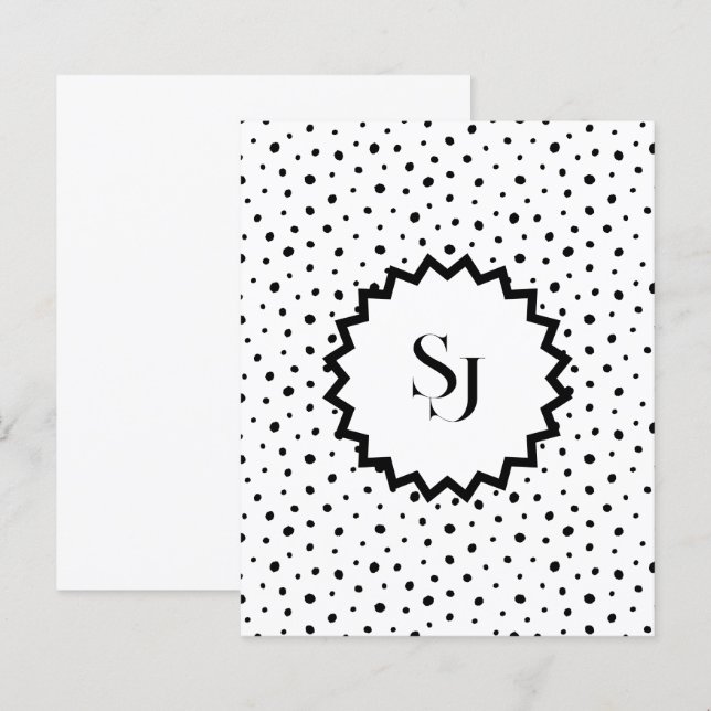 Black ink Improvisation polka dots Monogram. (Fram/baksida)