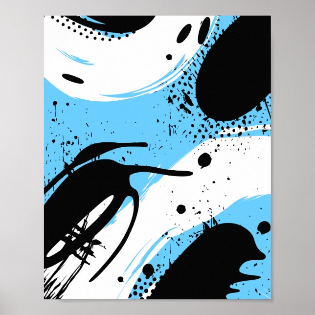 Black Ink Splashes on a Blue & White Background Poster (Framsidan)