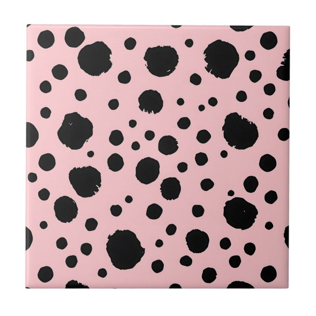 Black Ink Spots Pink Polka Pattern Kakelplatta (Framsidan)