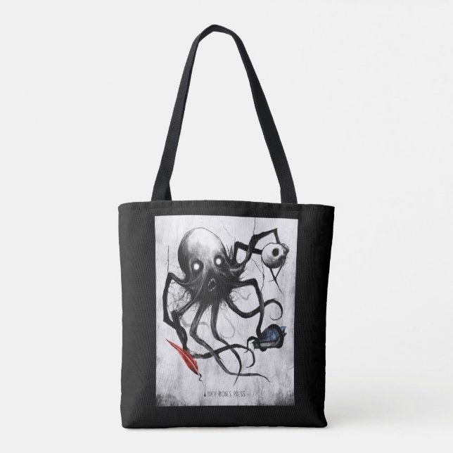 Black Inky Bones Press Octopus Tote Tygkasse (Baksida)