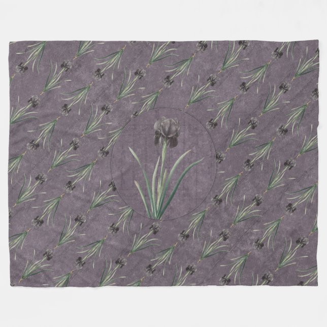 Black Iris on an antique tapestry Fleecefilt (Framsidan (Horisontell))
