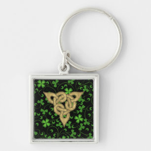 Black Irish Knotwork Fyrkantig Silverfärgad Nyckelring