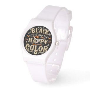 "Black is my Lycklig Färg" Typography Art Armbandsur
