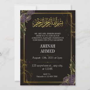 Black Islamic Guld Blommigt aqiqah Inbjudningar