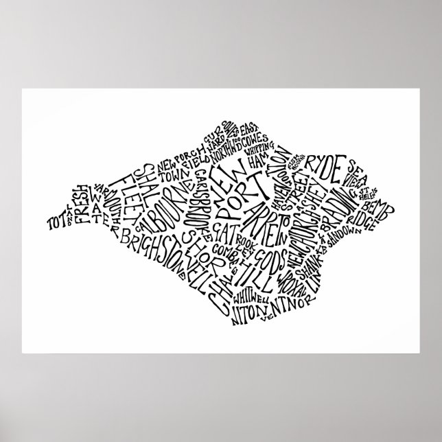 Black Isle of Wight Text Karta Poster (Framsidan)