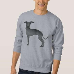 Black Italienska Greyhound Cute Tecknad hund Lång Ärmad Tröja