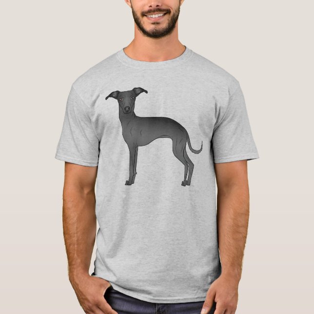 Black Italienska Greyhound Cute Tecknad hund T Shirt (Framsida)