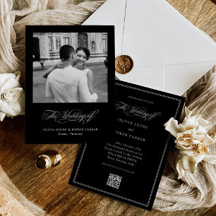Black Italy Elegance   QR-kod och Photo Bröllop Inbjudningar