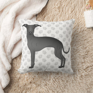Black Italy Greyhound Cute Tecknad hund med Tass Kudde