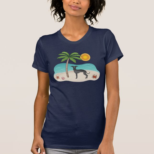 Black Italy Greyhound vid Tropical Summer Beach T Shirt (Framsida)