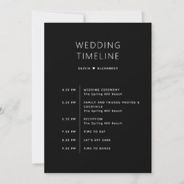 Black Itinerary & Timeline | Minimalist Wedding Inbjudningar
