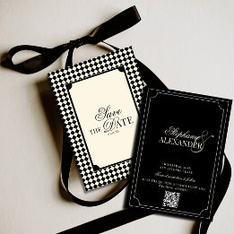 Black & Ivory Checkered Old Money QR Code Wedding Spara Datumet