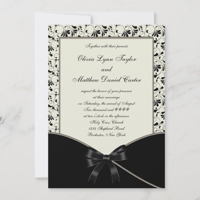 Black Ivory Cream Damask Wedding Inbjudningar (Framsida)