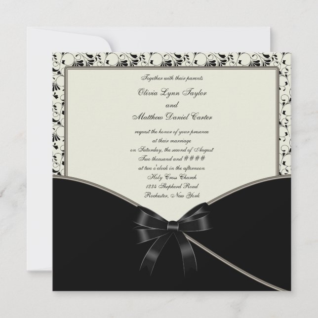 Black Ivory Cream Damask Wedding Inbjudningar (Framsida)