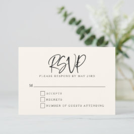 Black Ivory Cream Modern Script Lettering Wedding OSA Kort