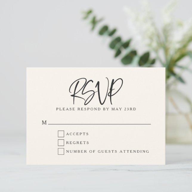 Black Ivory Cream Modern Script Lettering Wedding OSA Kort (Stående Fram)