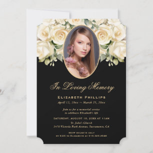 Black Ivory Cream Ro Photo Funeral Memorial Inbjudningar