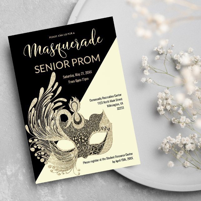 Black Ivory Guld Glitter Masquerad Prom Inbjudningar (Black Ivory Gold Glitter Masquerade Prom)