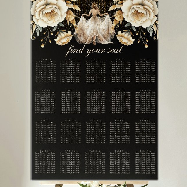Black Ivory & Guld Quinceañera-sätesdiagram Poster (Skapare uppladdad)