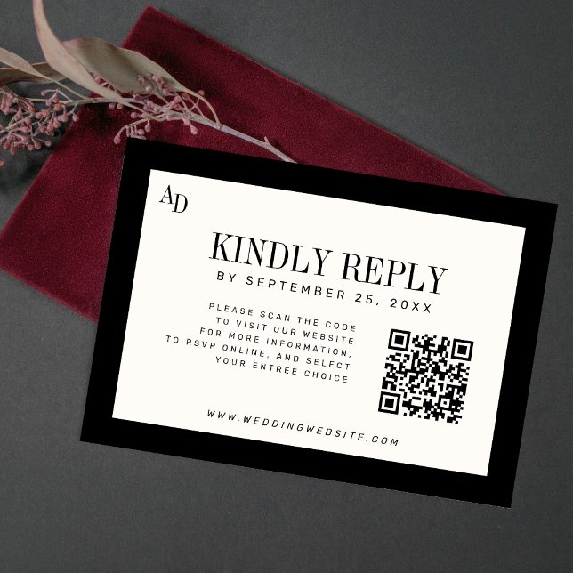 Black ivory modern old money wedding website QR OSA Kort (Skapare uppladdad)
