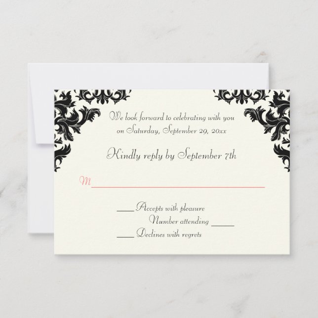 Black, Ivory och Coral Damask OSA kort (Framsida)