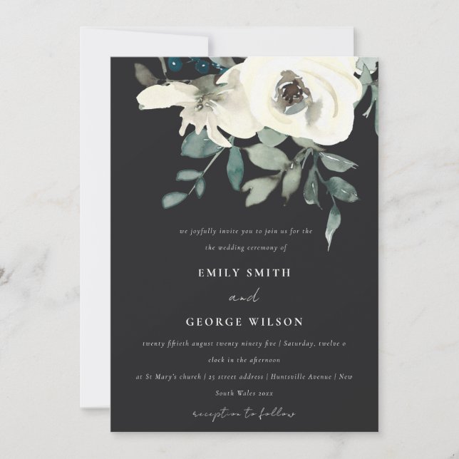 BLACK IVORY WHITE BLOMMIGT WATERCOLOR BUNCH BRÖLLO INBJUDNINGAR (Framsida)