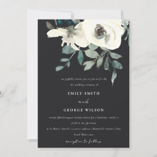 BLACK IVORY WHITE BLOMMIGT WATERCOLOR BUNCH BRÖLLO INBJUDNINGAR