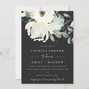BLACK IVORY WHITE FLORA WATERCOLOR PAR SHOWER INBJUDNINGAR