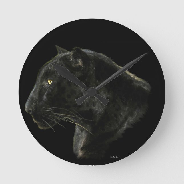 Black Jaguar Big Cat Animal-Älskare Wall Clock Rund Klocka (Framsida)