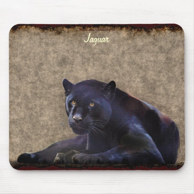 Black Jaguar Panther Big Cat Wildlife Mousepad Musmatta (Framsidan)
