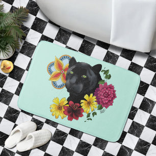 Black Jaguar Porträtt Flowers Badrumsmatta